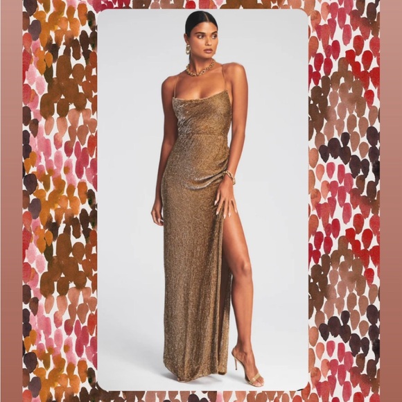 Retrofete Dresses & Skirts - Retrofete bronze sequined Maxi Dress w/side slit M NWT